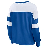 Women's Fanatics Royal/White Los Angeles Dodgers Even Match Lace-Up Long Sleeve V-Neck T-Shirt