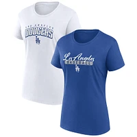 Ensemble de deux t-shirts avec le mot-symbole Fanatics Royal/Blanc des Los Angeles Dodgers pour femmes