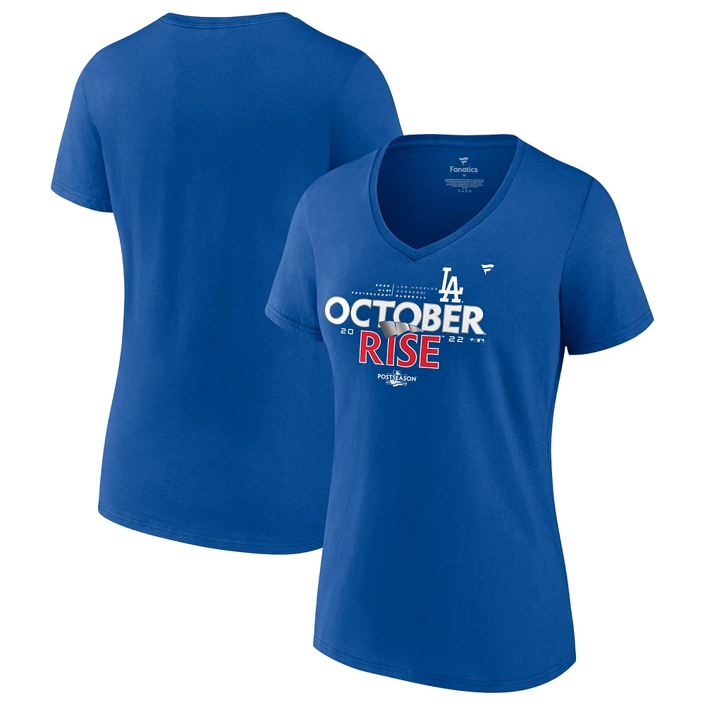 Fanatics pour femmes Royal Los Angeles Dodgers 2022 MLB Post-saison - T-shirt à col en V vestiaires