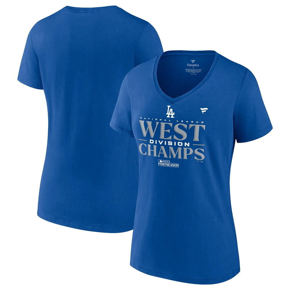 Fanatics Royal Los Angeles Dodgers 2023 NL West Division Champions Locker Room T-shirt à col en V pour femmes