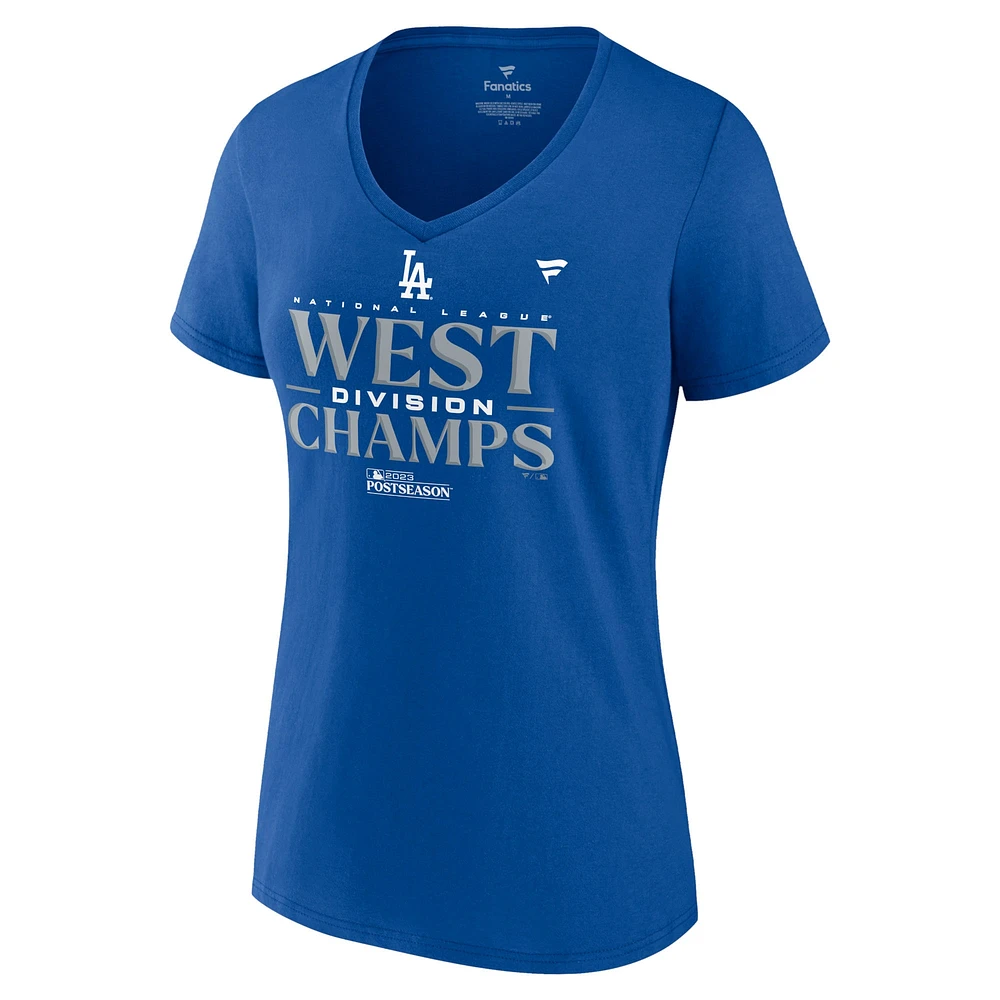 Women's Fanatics  Royal Los Angeles Dodgers 2023 NL West Division Champions Locker Room V-Neck T-Shirt