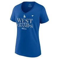 Fanatics Royal Los Angeles Dodgers 2023 NL West Division Champions Locker Room T-shirt à col en V pour femmes