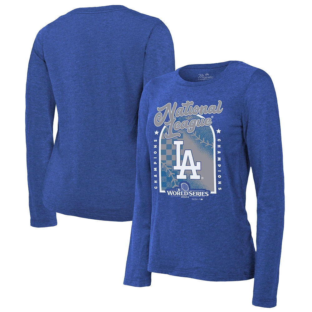 Women's Fanatics  Royal Los Angeles Dodgers 2024 National League Champions Tri-Blend Long Sleeve T-Shirt