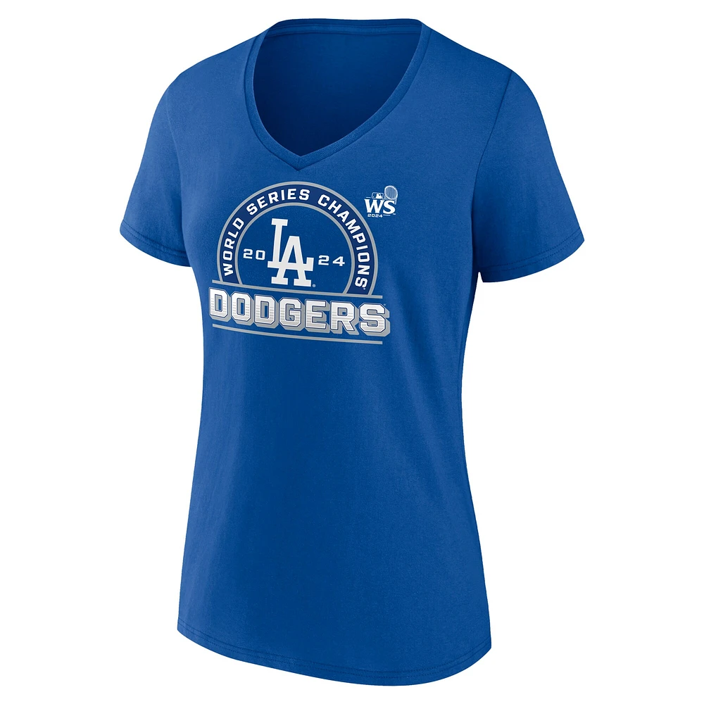 T-shirt à col en V pour femmes Fanatics Royal Los Angeles Dodgers Signature Roster, champion de la série mondiale 2024