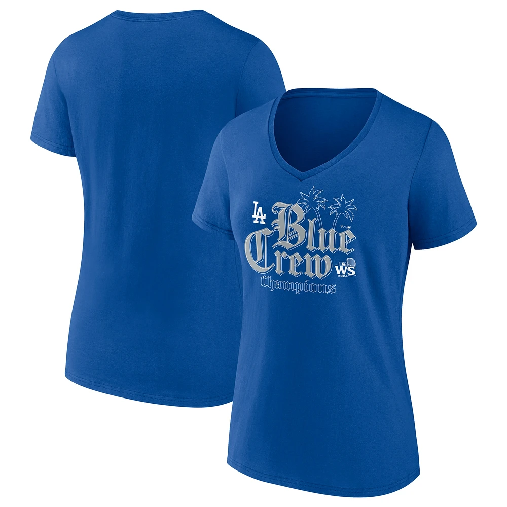 T-shirt à col en V Fanatics Royal Los Angeles Dodgers Champions de la Série mondiale 2024 pour femmes