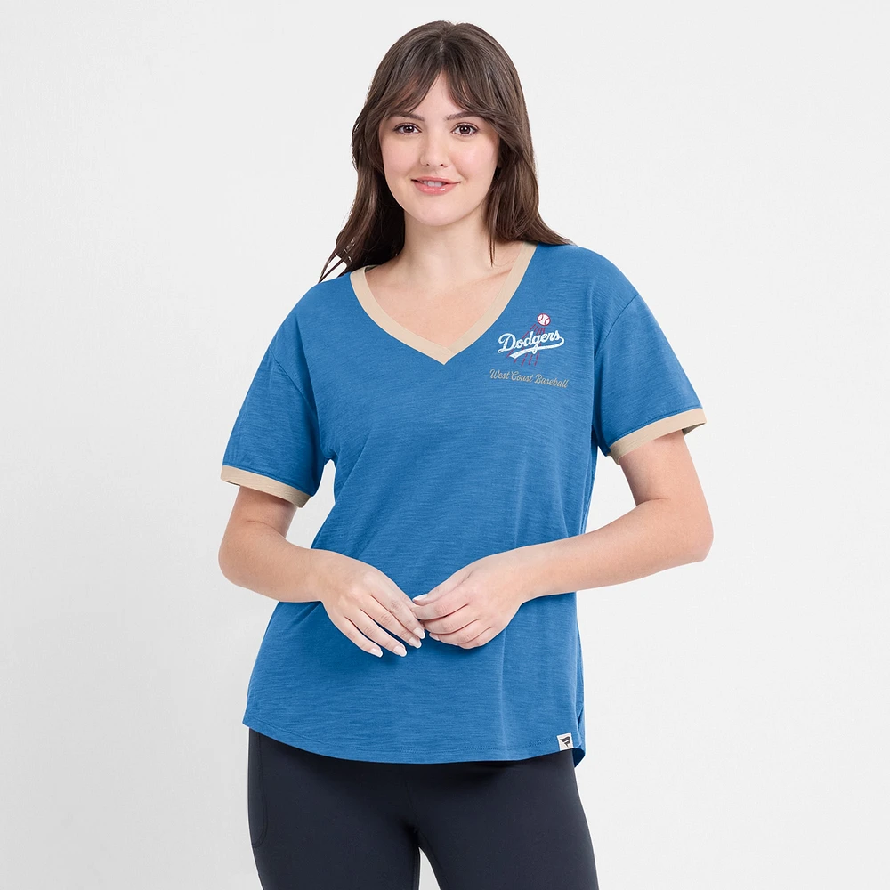 Women's Fanatics Royal Los Angeles Dodgers Binge Worthy Stadium Slub V-Neck T-Shirt