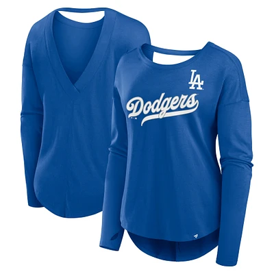 T-shirt à manches longues et col bateau pour femme Fanatics Royal Los Angeles Dodgers Core