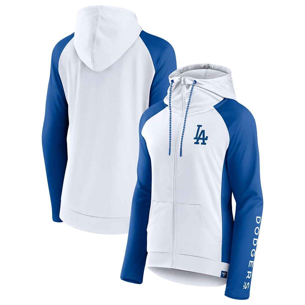 Sweat à capuche entièrement zippé pour femmes Fanatics blanc/Royal Los Angeles Dodgers End Around