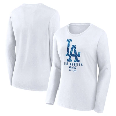 Women's Fanatics  White Los Angeles Dodgers Lightweight Fitted Long Sleeve T-Shirt