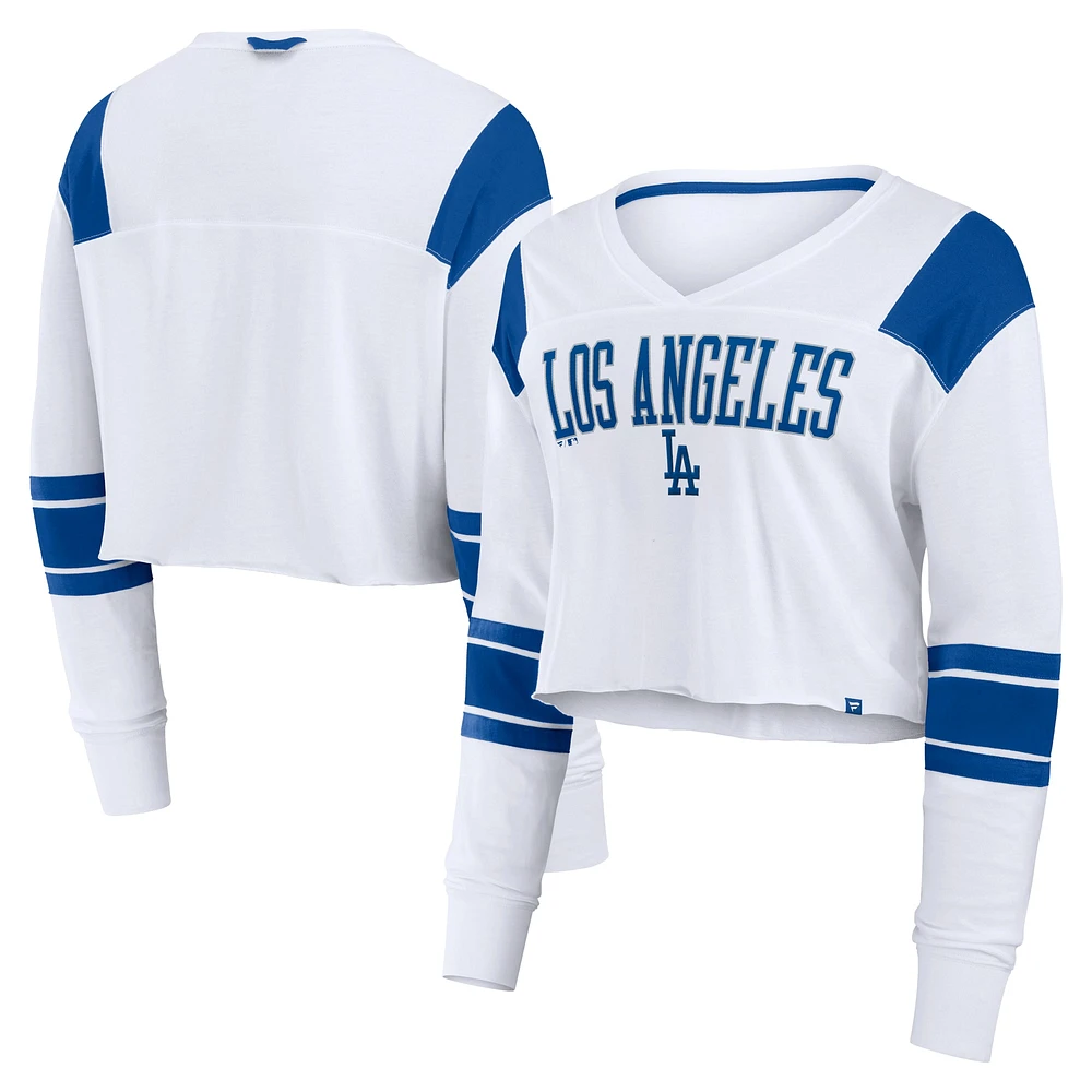 Women's Fanatics  White Los Angeles Dodgers Stretch Cropped Fashion Long Sleeve T-Shirt