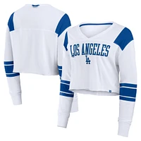 Women's Fanatics  White Los Angeles Dodgers Stretch Cropped Fashion Long Sleeve T-Shirt
