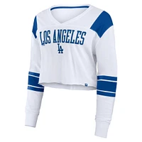 Women's Fanatics  White Los Angeles Dodgers Stretch Cropped Fashion Long Sleeve T-Shirt