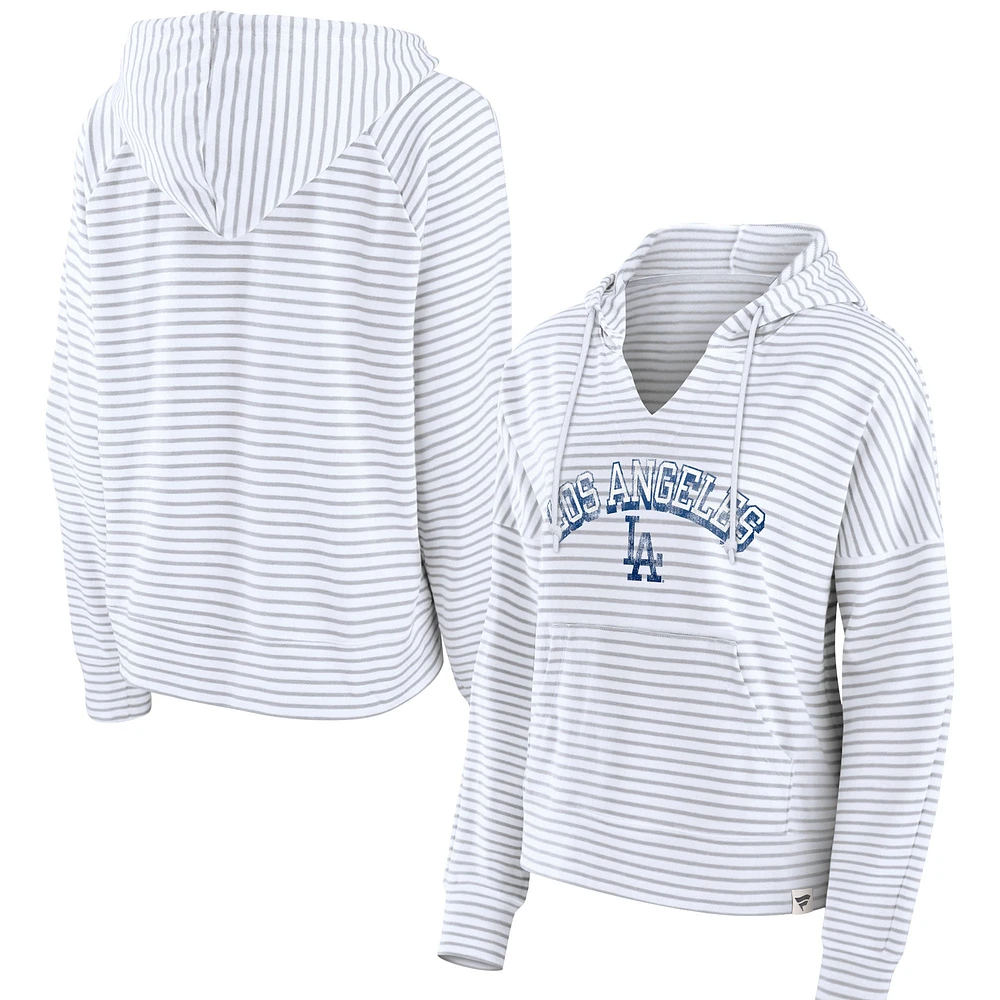 Women's Fanatics White Los Angeles Dodgers Striped Arch Pullover Hoodie