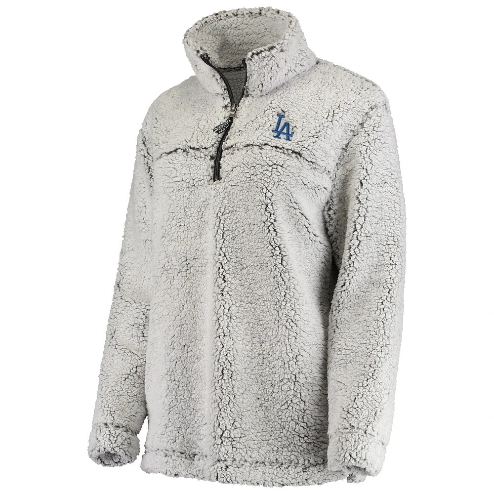 Women's G-III 4Her by Carl Banks Gray Los Angeles Dodgers Sherpa Quarter-Zip Pullover Jacket