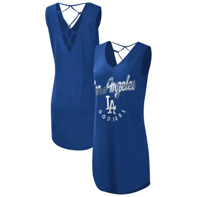 Los Angeles Dodgers G-III 4Her by Carl Banks Women's Game Time Slub Beach V-Neck Cover-Up Dress - Royal