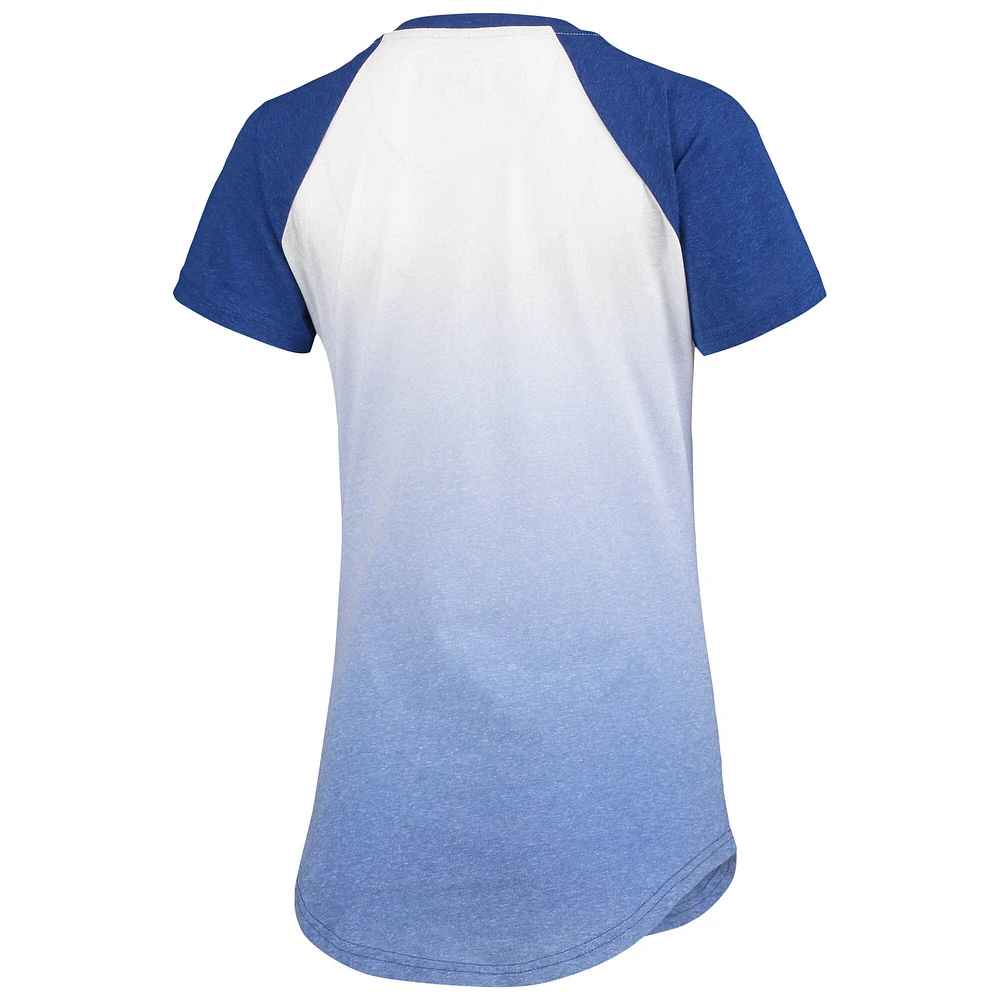 T-shirt à col en V ombré coupe-court Los Angeles Dodgers G-III Sports by Carl Banks pour femme, bleu roi/blanc