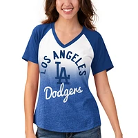 Women's G-III Sports by Carl Banks Royal/White Los Angeles Dodgers Shortstop Ombre Raglan V-Neck T-Shirt