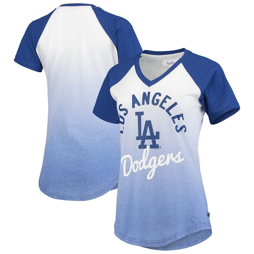 T-shirt à col en V ombré coupe-court Los Angeles Dodgers G-III Sports by Carl Banks pour femme, bleu roi/blanc