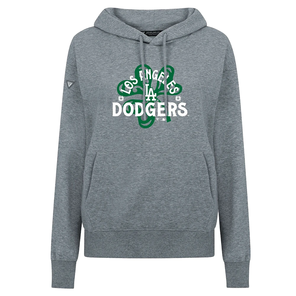 Women's Levelwear  Gray Los Angeles Dodgers St. Patrick's Day Adorn Shamrock Pullover Hoodie
