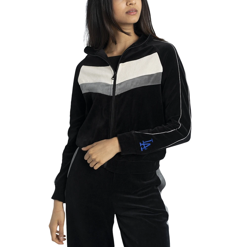 Veste entièrement zippée Lusso noire Los Angeles Dodgers Nixie Raglan pour femmes