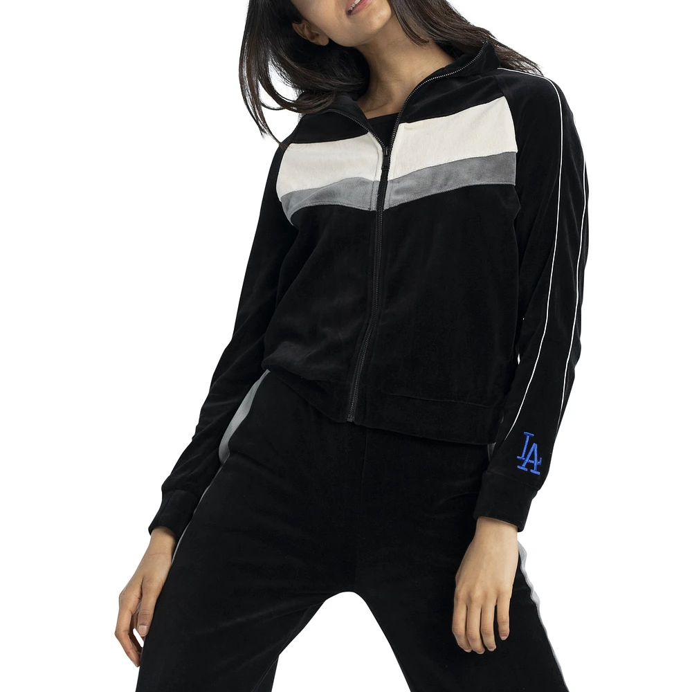 Veste entièrement zippée Lusso noire Los Angeles Dodgers Nixie Raglan pour femmes