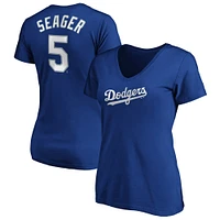 Women's Majestic Corey Seager Royal Los Angeles Dodgers Official Player Name & Number V-Neck T-Shirt