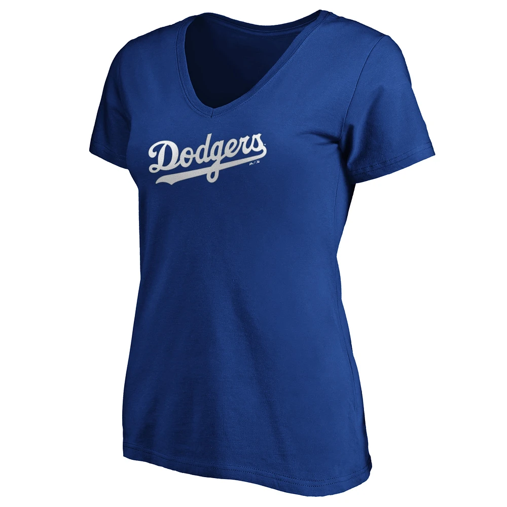 Women's Majestic Corey Seager Royal Los Angeles Dodgers Official Player Name & Number V-Neck T-Shirt