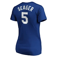 Women's Majestic Corey Seager Royal Los Angeles Dodgers Official Player Name & Number V-Neck T-Shirt