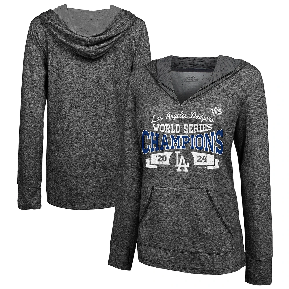 Sweat à capuche double face flammé noir Majestic Threads pour femme Los Angeles Dodgers 2024 World Series Champions