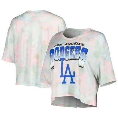 Women's Majestic Threads Chicago Cubs Cooperstown Collection Tie-Dye Boxy Cropped Tri-Blend T-Shirt Size: Large