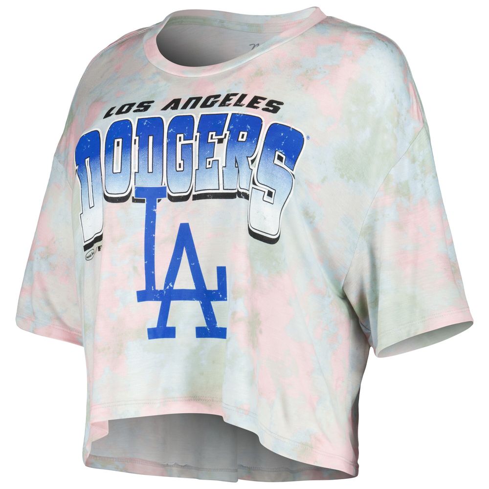 Majestic Threads Women's Majestic Threads Los Angeles Dodgers Cooperstown  Collection Tie-Dye Boxy Cropped Tri-Blend T-Shirt