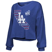 T-shirt à manches longues et épaules dénudées pour femme Majestic Threads Royal Los Angeles Dodgers 2024 World Series Champions