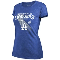 T-shirt à trois mélanges pour femme Majestic Threads Royal Los Angeles Dodgers Champions de la série mondiale 2024