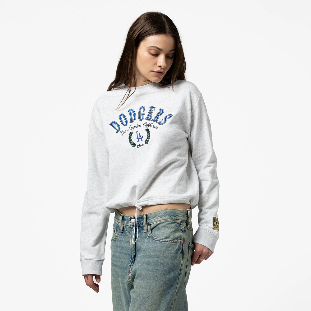 Women's Mitchell & Ness Heather Gray Los Angeles Dodgers Cropped Toggle Pullover Sweatshirt