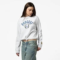 Women's Mitchell & Ness Heather Gray Los Angeles Dodgers Cropped Toggle Pullover Sweatshirt