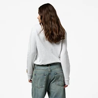Women's Mitchell & Ness Heather Gray Los Angeles Dodgers Cropped Toggle Pullover Sweatshirt