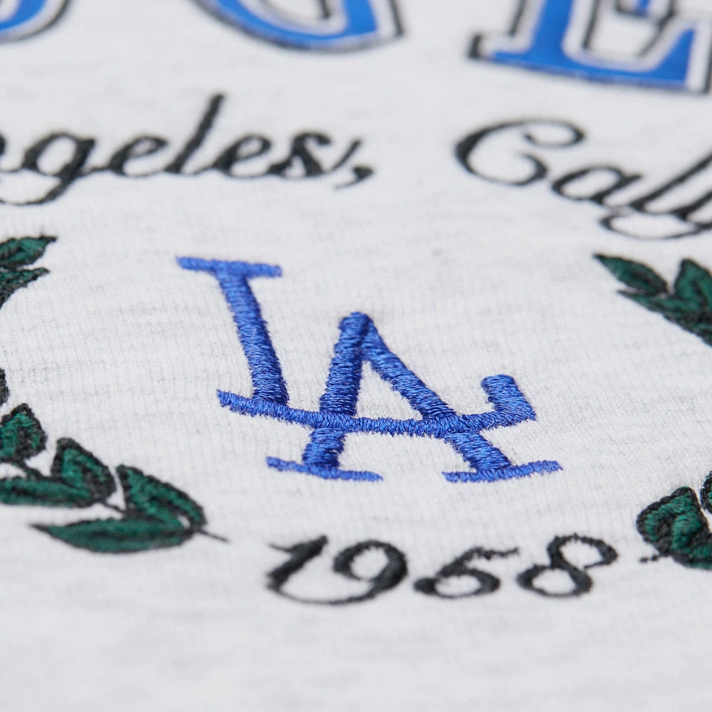 Women's Mitchell & Ness Heather Gray Los Angeles Dodgers Cropped Toggle Pullover Sweatshirt