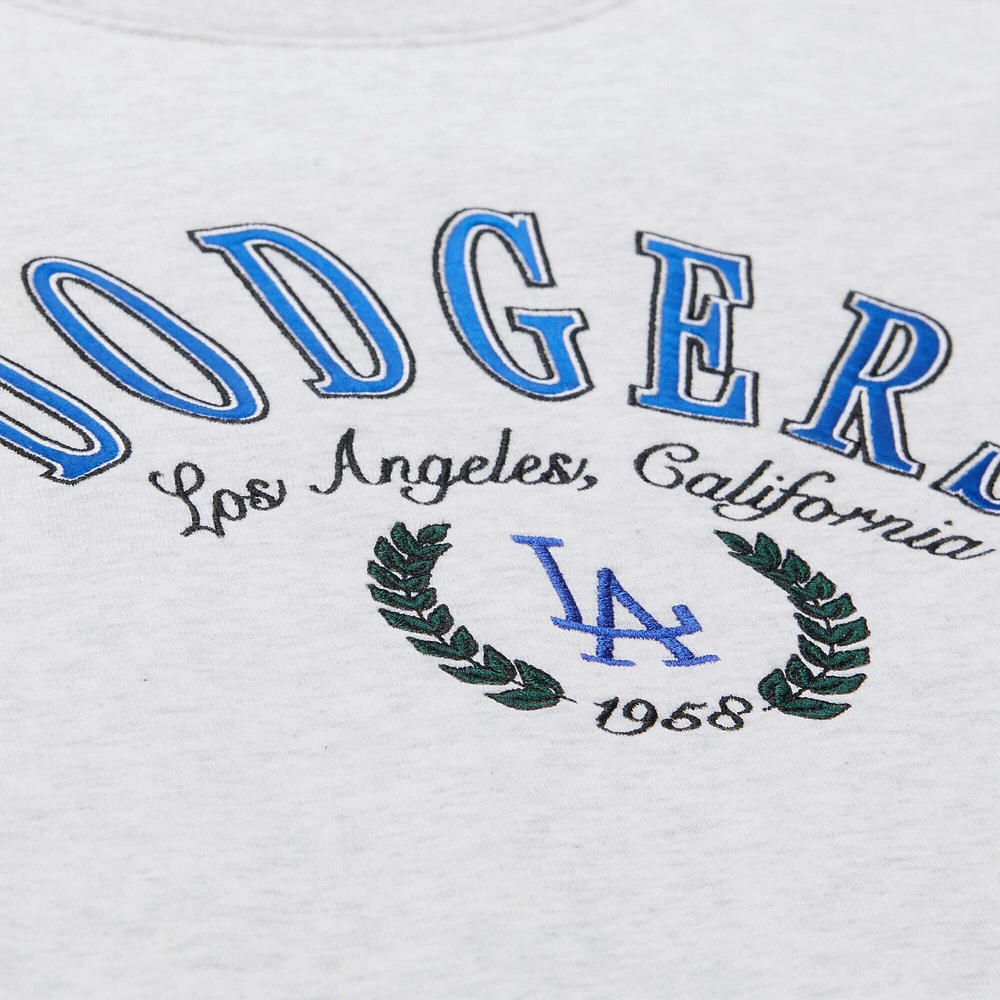 Women's Mitchell & Ness Heather Gray Los Angeles Dodgers Cropped Toggle Pullover Sweatshirt