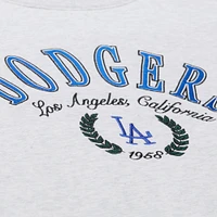 Women's Mitchell & Ness Heather Gray Los Angeles Dodgers Cropped Toggle Pullover Sweatshirt