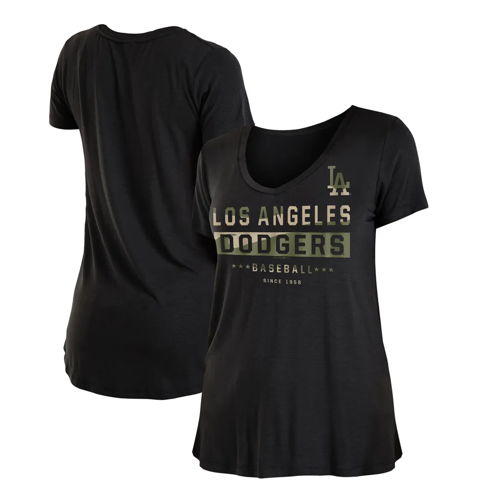 Lids Los Angeles Dodgers New Era Women's 2021 Armed Forces Day Brushed V- Neck T-Shirt - Black