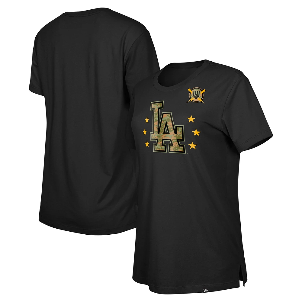 T-shirt noir de la Journée des forces armées Dodgers Los Angeles New Era pour femme