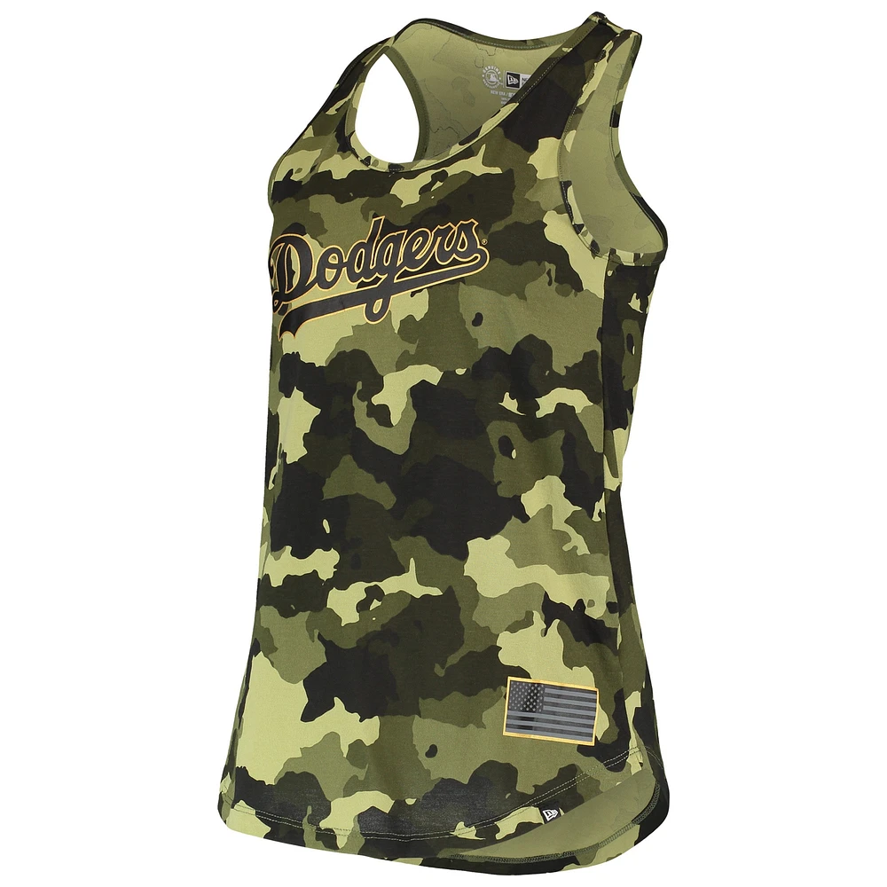 Women's New Era Green Los Angeles Dodgers 2022 MLB Armed Forces Day Camo Racerback Tank Top