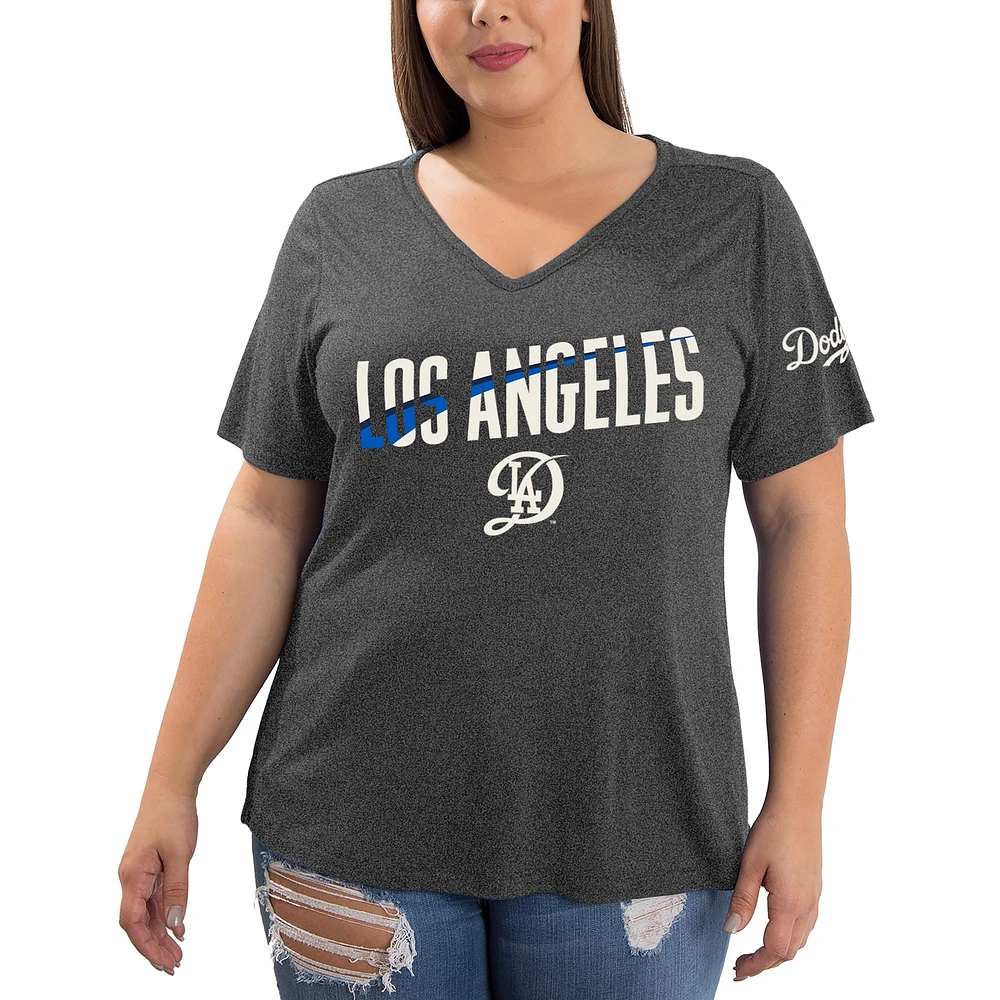 Women's New Era  Heather Charcoal Los Angeles Dodgers 2024 City Connect Plus T-Shirt