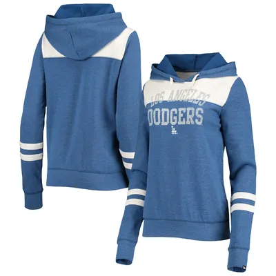 Los Angeles Dodgers New Era Women's Colorblock Tri-Blend Pullover Hoodie - Heathered Royal/White