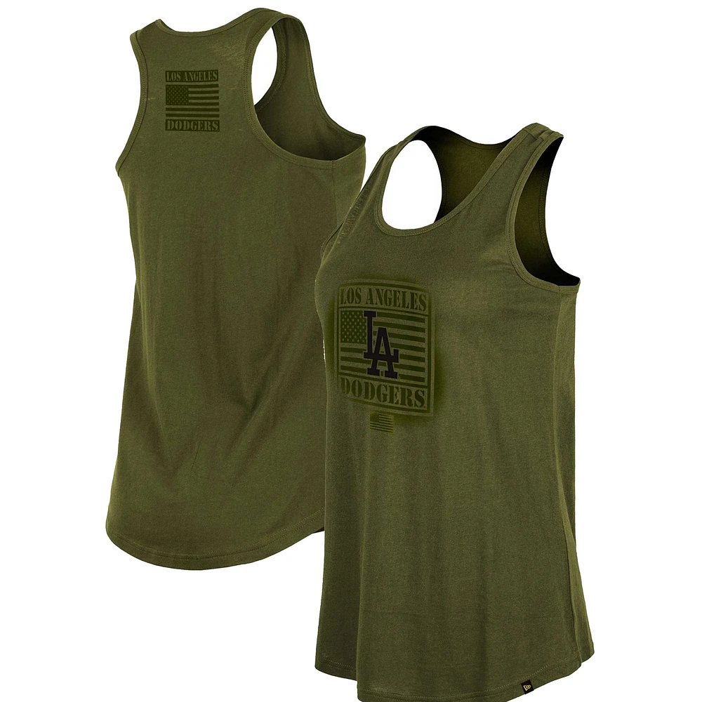 Women's New Era Olive 2023 Los Angeles Dodgers Armed Forces Day Racerback Tank Top