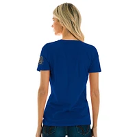 T-shirt col V New Era Royal Los Angeles Dodgers 2025 Gold Collection pour femme