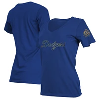 T-shirt col V New Era Royal Los Angeles Dodgers 2025 Gold Collection pour femme