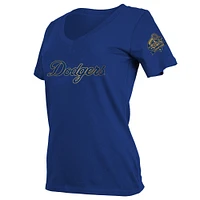 T-shirt col V New Era Royal Los Angeles Dodgers 2025 Gold Collection pour femme