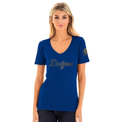 T-shirt col V New Era Royal Los Angeles Dodgers 2025 Gold Collection pour femme