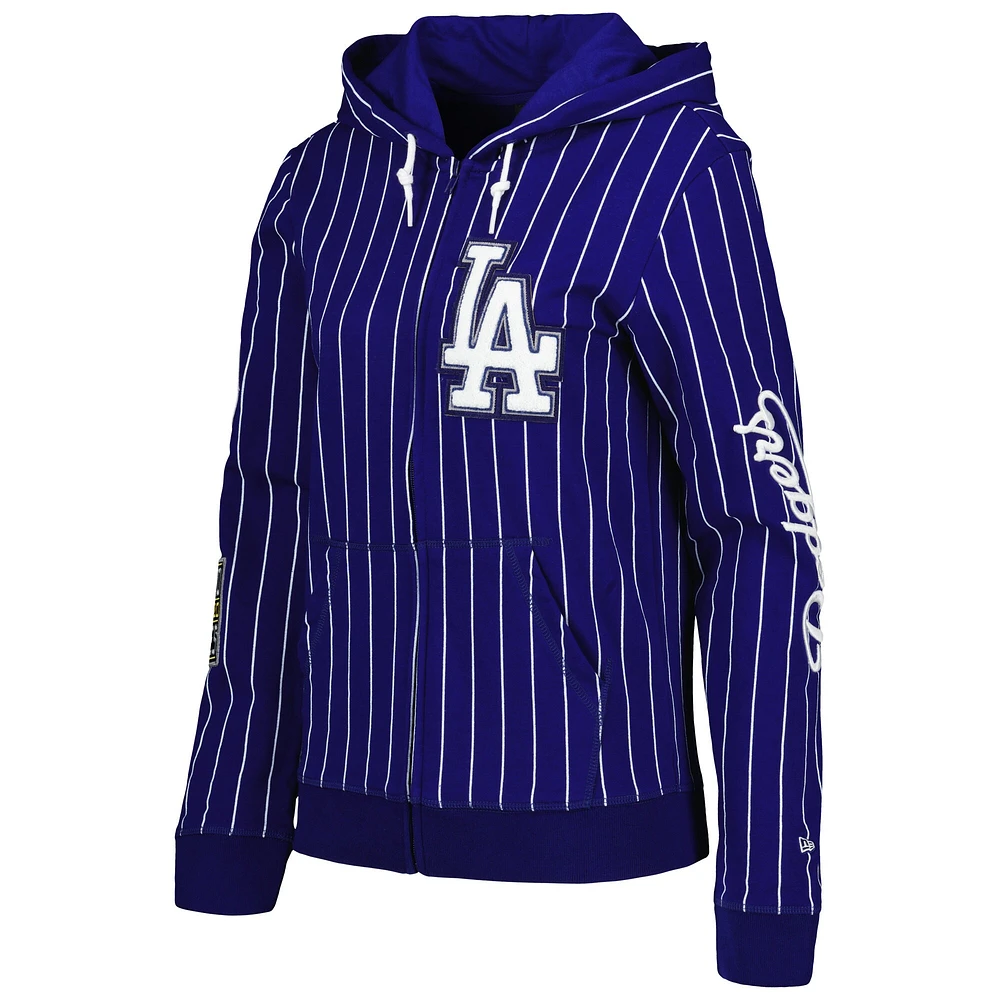 Women's New Era Royal Los Angeles Dodgers Pinstripe Tri-Blend Full-Zip Jacket